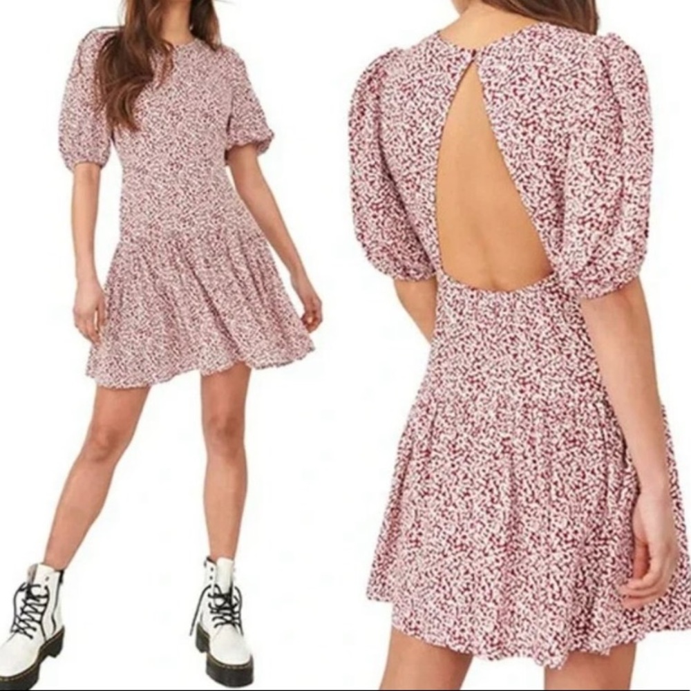 Free People Dancing In The Dark Dress Small Red Combo Floral Open Back